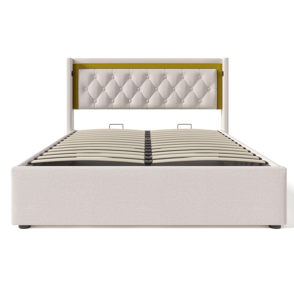 POLSTERBETT 140/200 cm Beige mit LED-Beleuchtung und USB-Typ-C-Ladefunktion - Beige, Textil (140/200cm) - OKWISH