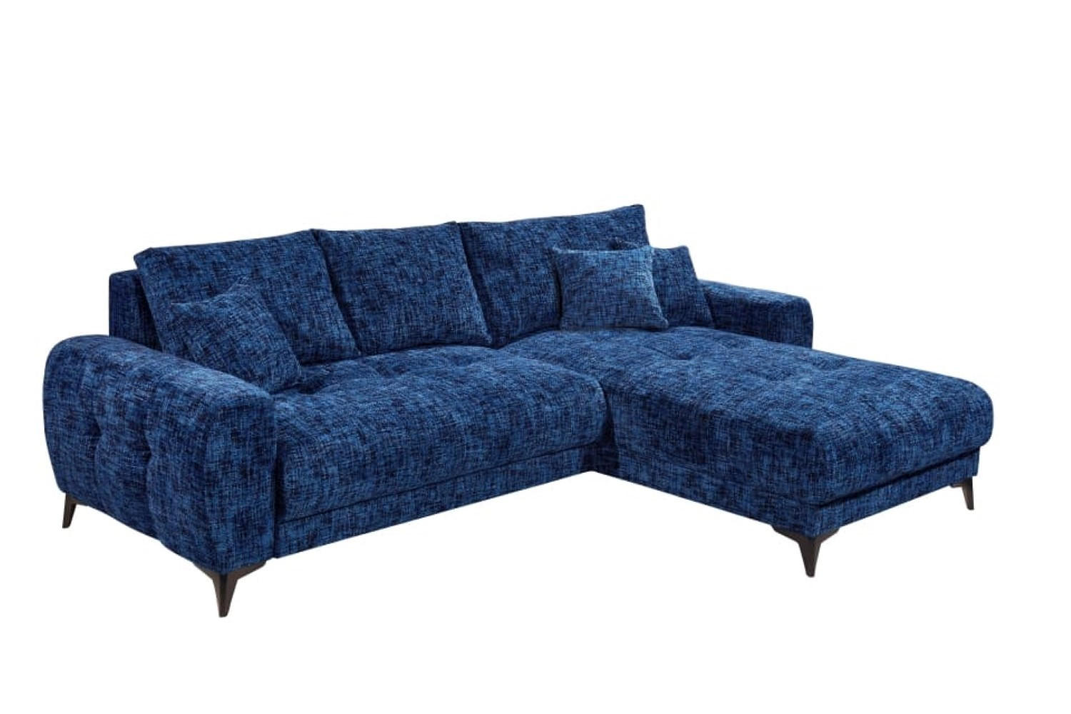 ECKSOFA beidseitig montierbar, Schlaffunktion mit Bettkasten - Schwarz/Dunkelblau, Textil/Metall (281/189cm) - ed exciting design