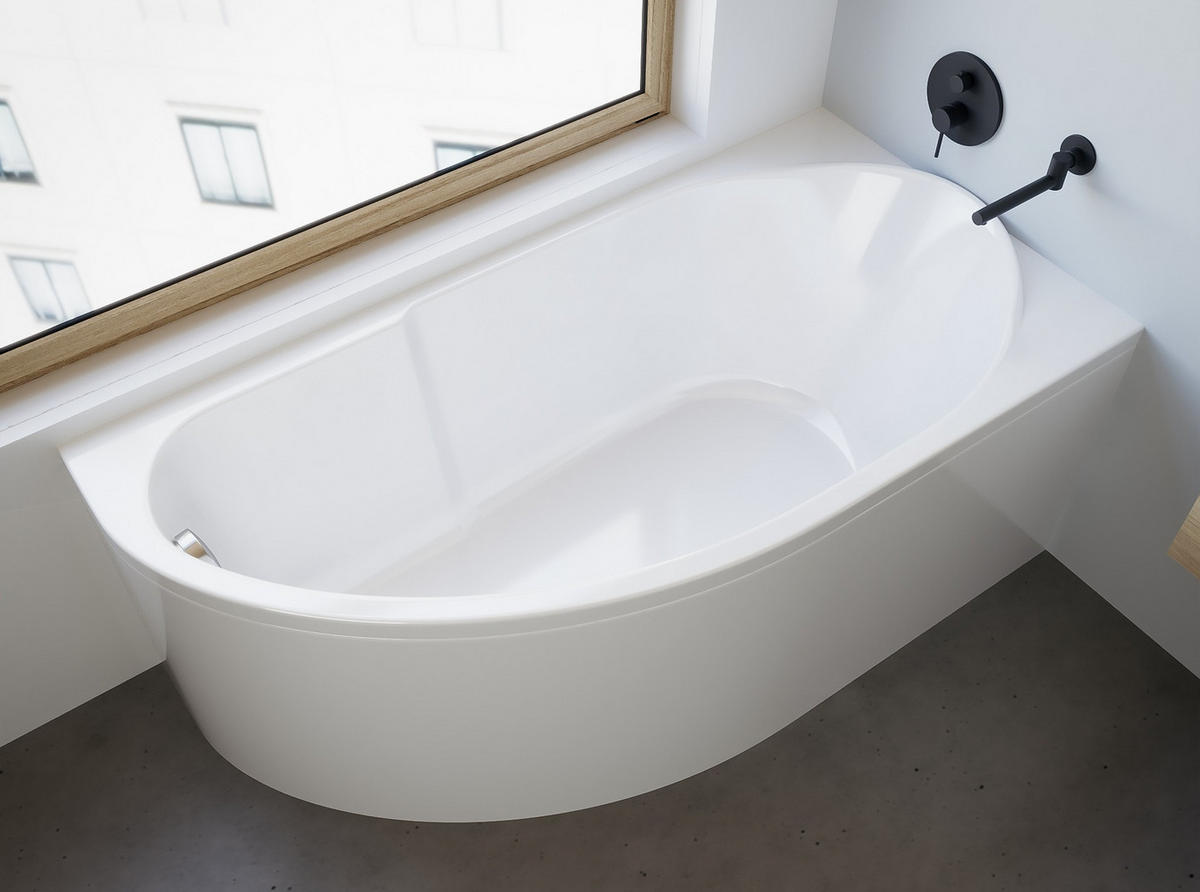 BADEWANNE Eckwanne MIKI 145/85 Rechts Ablauf & Füße - Weiß, Kunststoff (85/57.5/145cm) - bad land