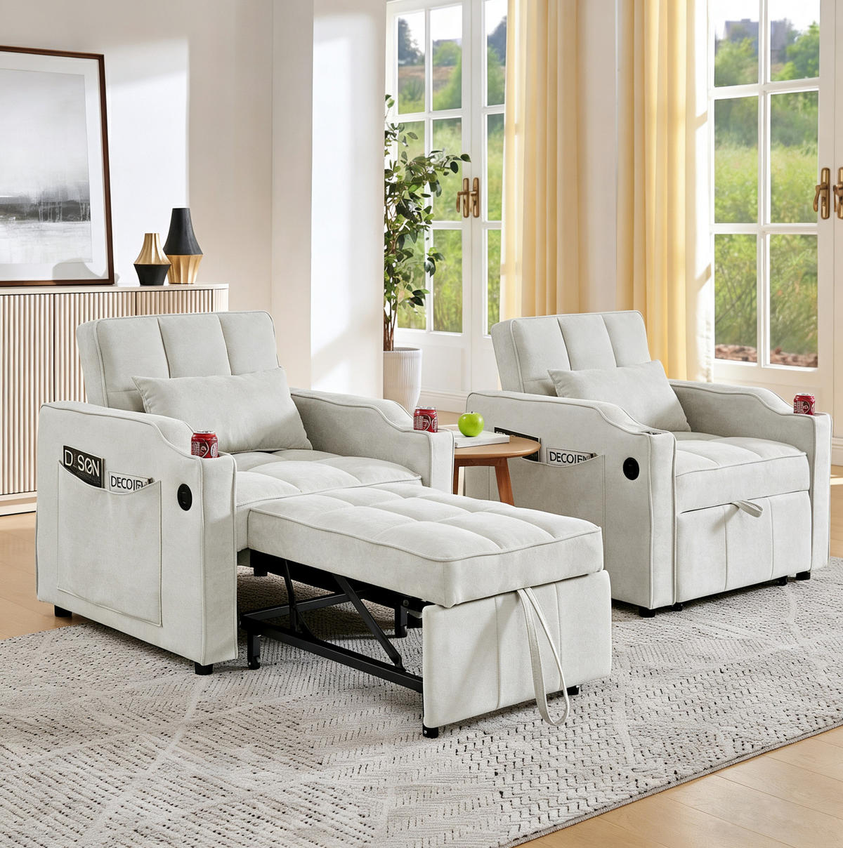 SCHLAFSESSEL 3-in-1 mit Liegefunktion 190 cm Holz/Stoff Beige - Beige, Holz (85/86/190cm) - Meubliv