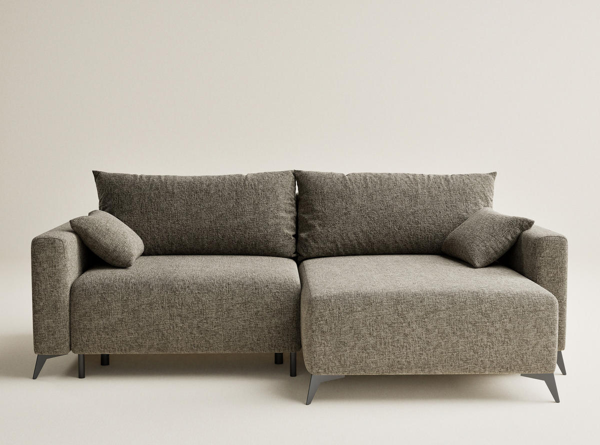 ECKSOFA MIT SCHLAFFUNKTION Leon Taupe Chenille-Stoff - Schwarz/Braun, Holz/Holzwerkstoff (239/148cm) - Maison de Reve