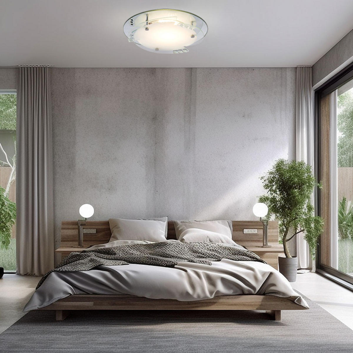 LED DECKENLEUCHTE Samuel Weiß Glas Kristalle 2er Set - Weiß, Glas (25/25/9.5cm) - Globo Lighting