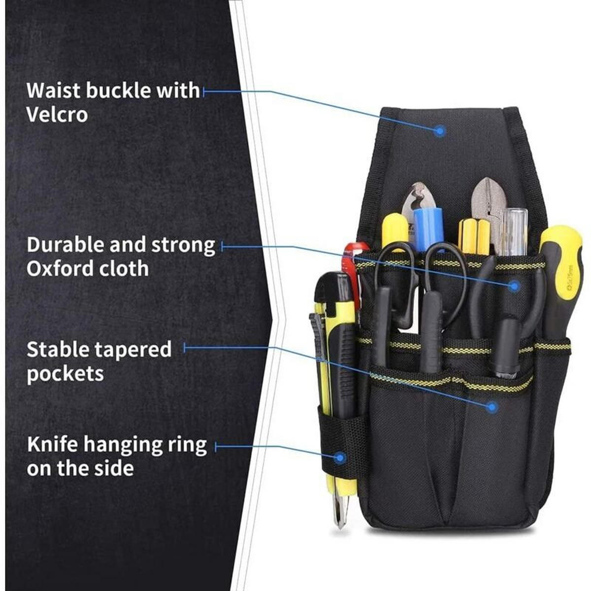 WERKZEUGGÜRTELTASCHE – 15 Taschen – verstellbare Länge bis zu 105 cm - Schwarz, Textil (16/4/30cm) - DCA