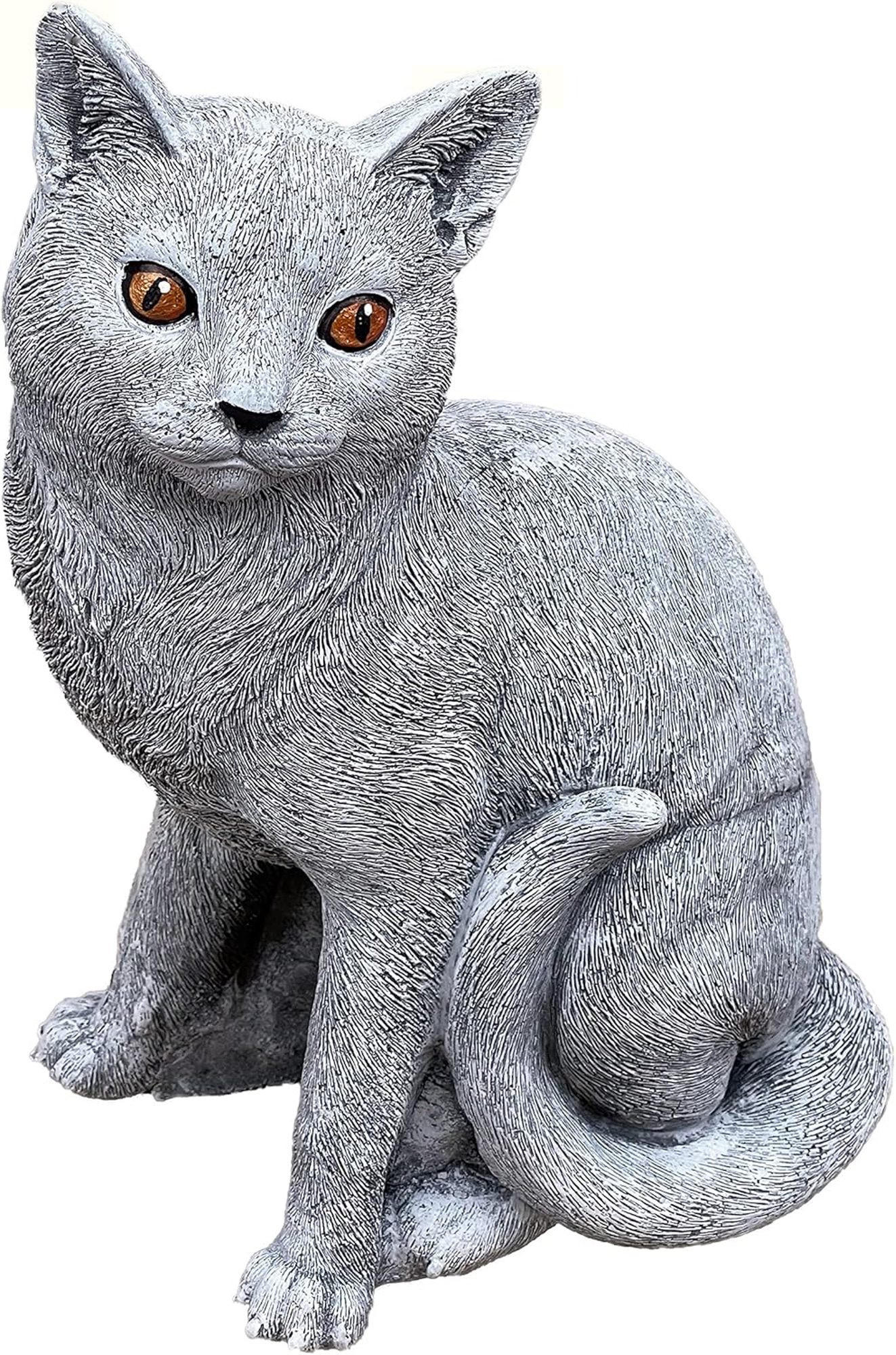STEINFIGUR sitzende Katze Steinguss frostfest massiv - Grau, Stein (21/32/16cm) - stoneandstyle