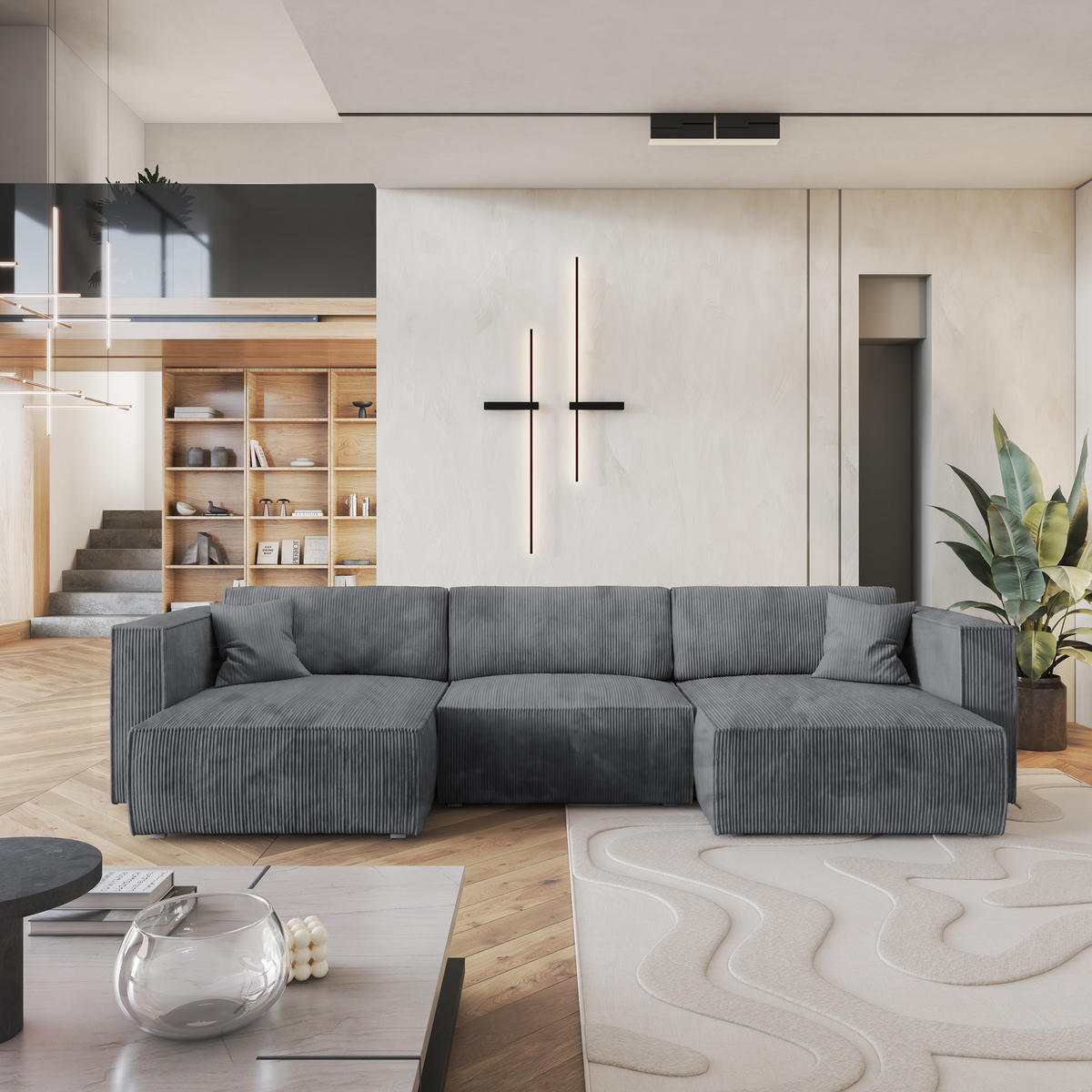 ROHOVÁ SEDAČKA SARMO šedá - šedá, dřevo/textil (347/148cm) - MASSENO