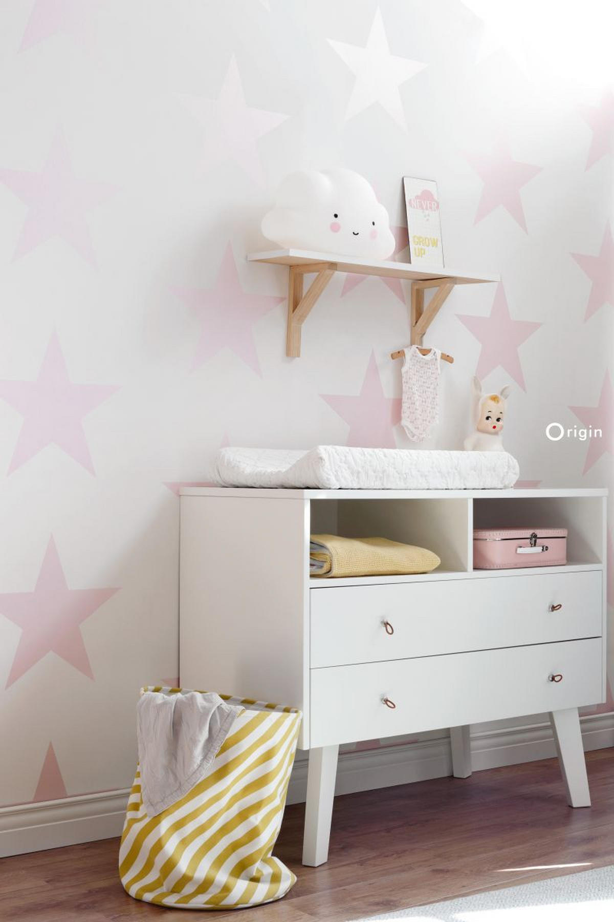 TAPETE großer Stern 53 cm x 10.05 m - Pink, Papier (53/0.1cm) - Origin Wallcoverings