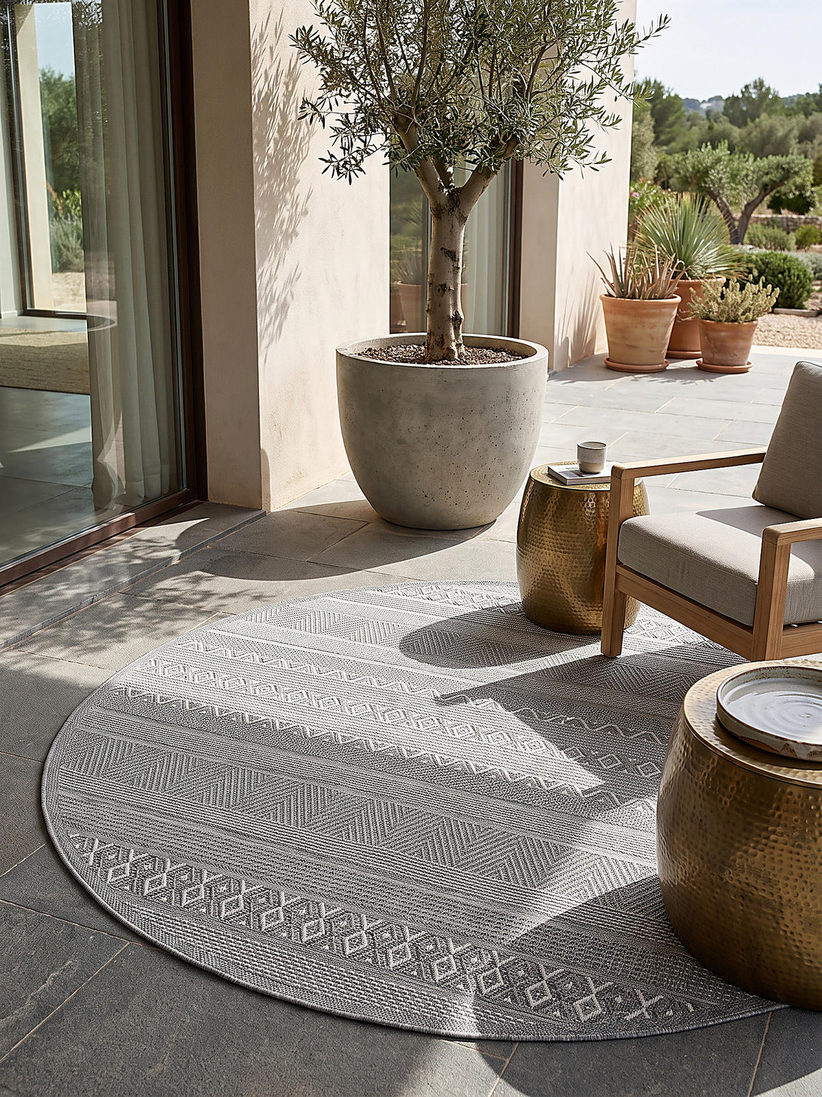 TEPPICH Flachgewebe ESERA Gestreift Polypropylen Grau 160 x 160 cm - Grau, Textil (160/160cm) - KADIMA DESIGN