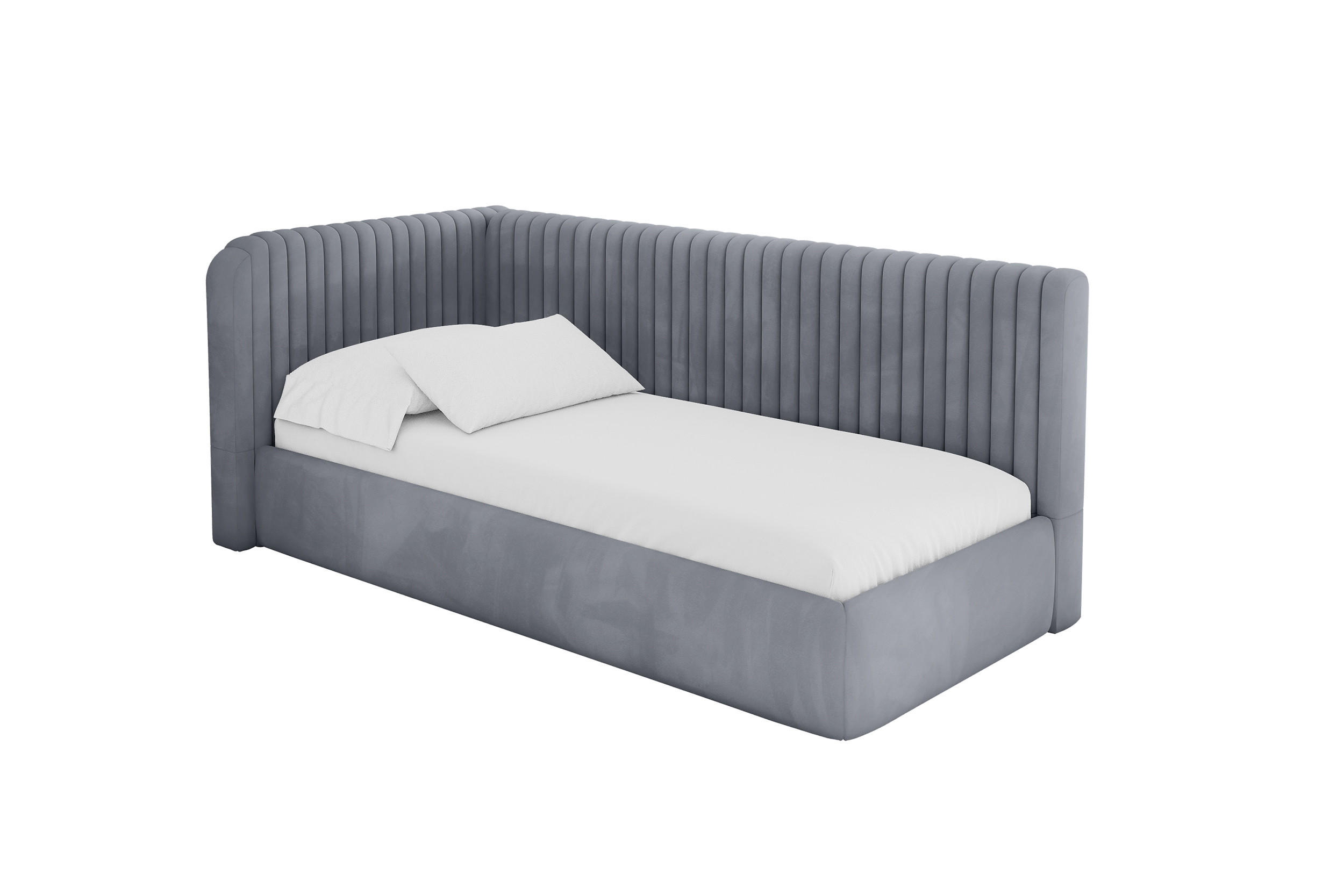 EINZELLBETT Jugendbett mit Bettkasten, Rechts - AURY 100x200 Grau - Blaugrau, Holzwerkstoff/Textil (100/200cm) - ALTDECOR