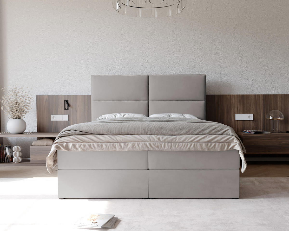 BOXBETT ORFEO 120/200 cm mit Matratze und Topper, Grau - Grau, Textil (120/200cm) - Idohome