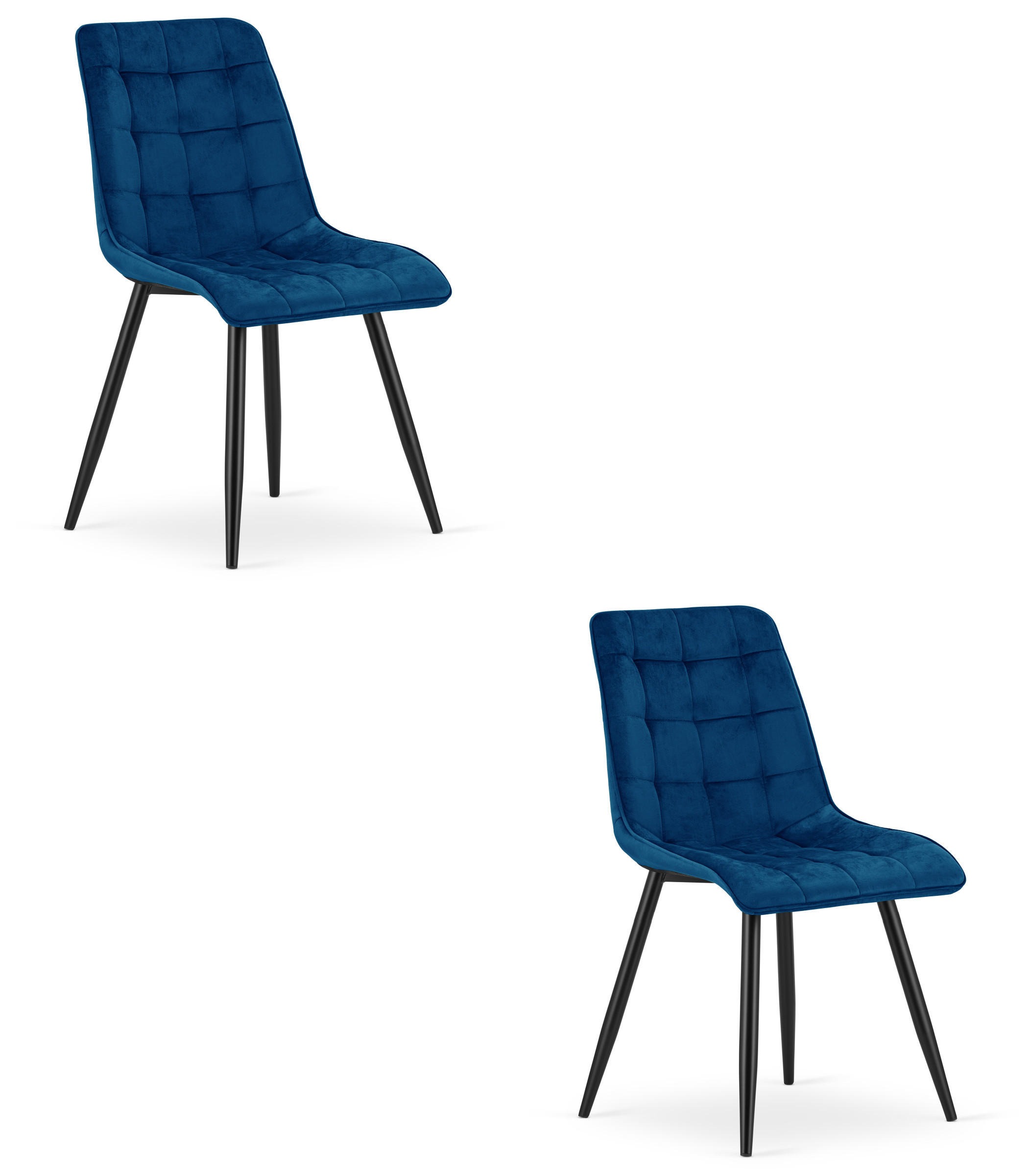 STUHL Samt Dunkelblau 49x60 cm SPLIT Ergonomisch 2 Stück - Schwarz, Metall (49/59/60cm)