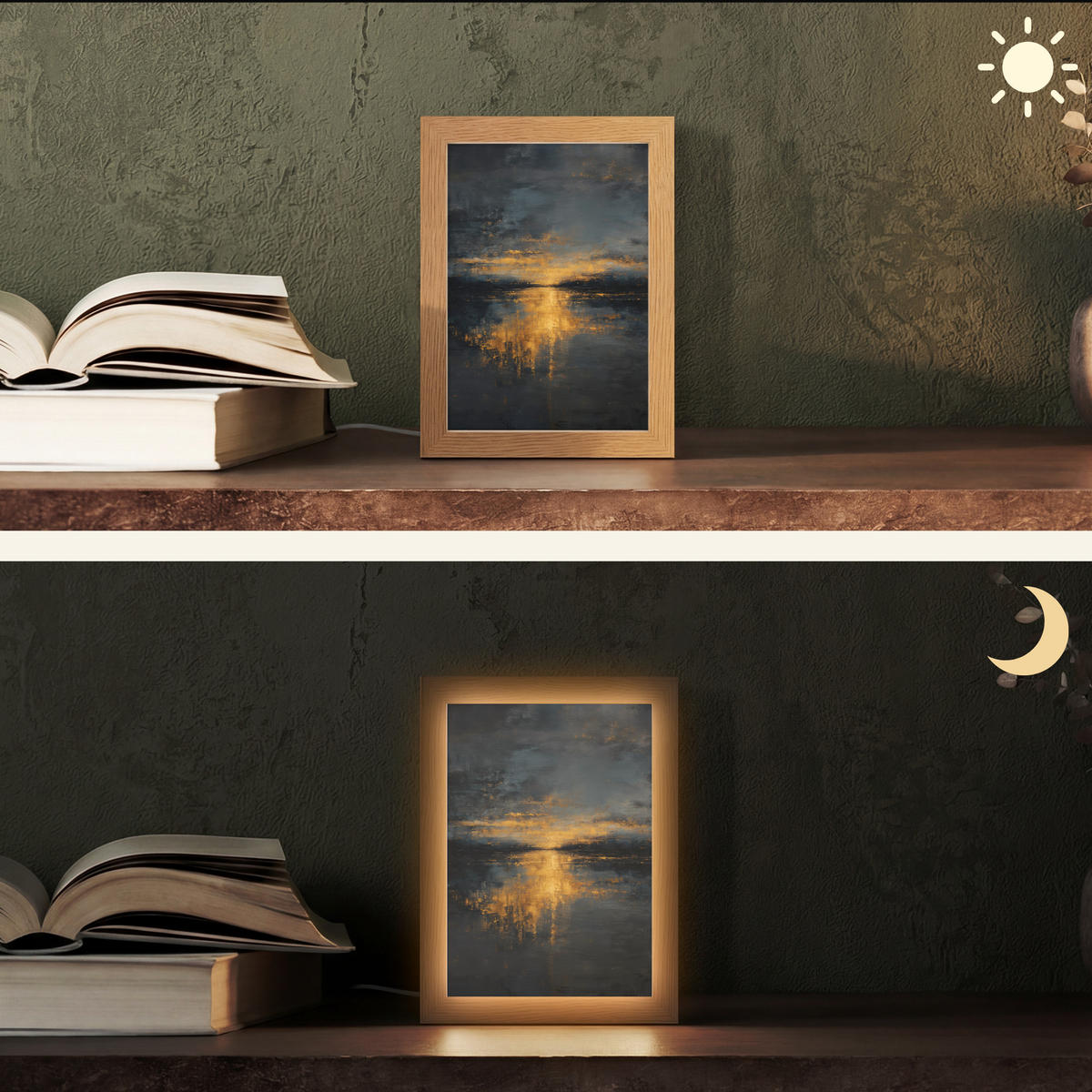 TISCHLEUCHTE Goldene Reflexion auf dem Wasser 15x20 cm - Beere, Holzwerkstoff (8/15/20cm) - OnlyWow