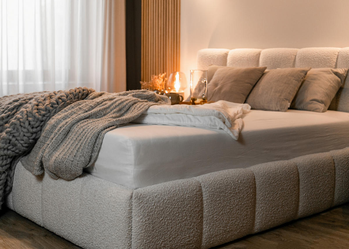 POLSTERBETT Cloudy Hellbeige Boucle 180 cm - Beige, Textil (180/200cm) - Selsey