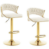 BARHOCKER 2er Set, mit geflochtener Rückenlehne, Samt, Creme - Goldfarben/Creme, Textil/Metall (48/83/46.5cm) - Woltu