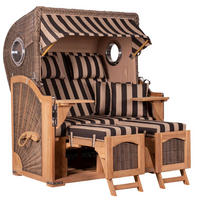 STRANDKORB Düne 2 Sitzer Teak PE Grey - Blau/Braun, Holz/Metall (125/170/80cm) - Mr. Deko