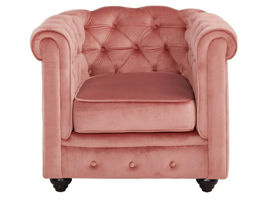 SESSEL - Samt - Rosa - CHESTERFIELD - Pink, Textil (78/72/85cm) - Vente-Unique