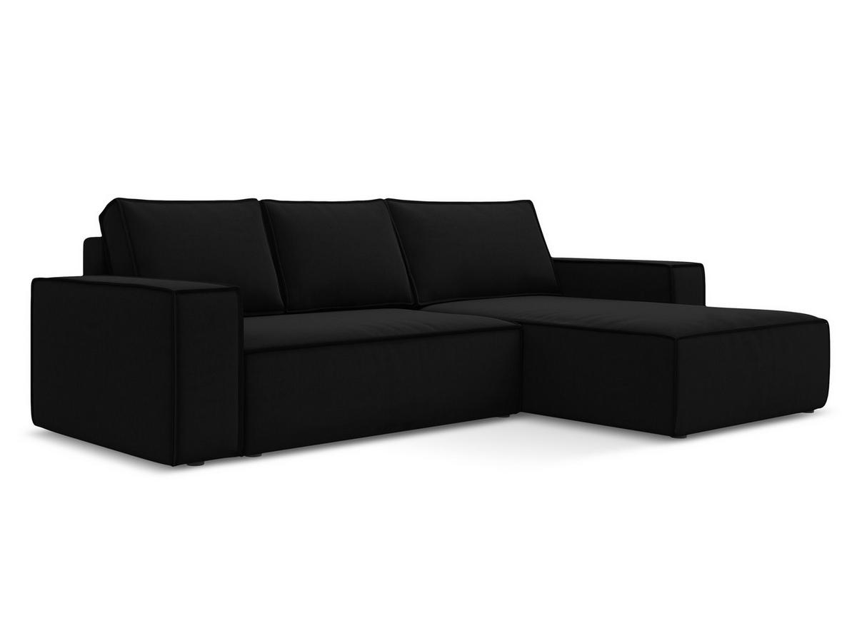 ECKSOFA mit Schlaffunktion Samt Stoff Schwarz - Schwarz, Kunststoff/Textil (290/185cm) - Makamii