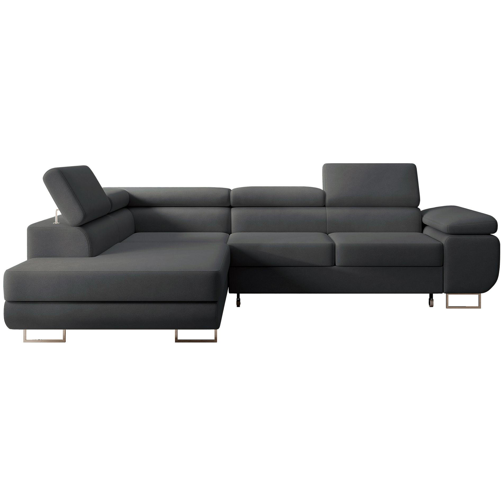 ECKSOFA Stevil Dunkelgrau Velours - Dunkelgrau/Silberfarben, Textil/Metall (275/203cm) - Selsey