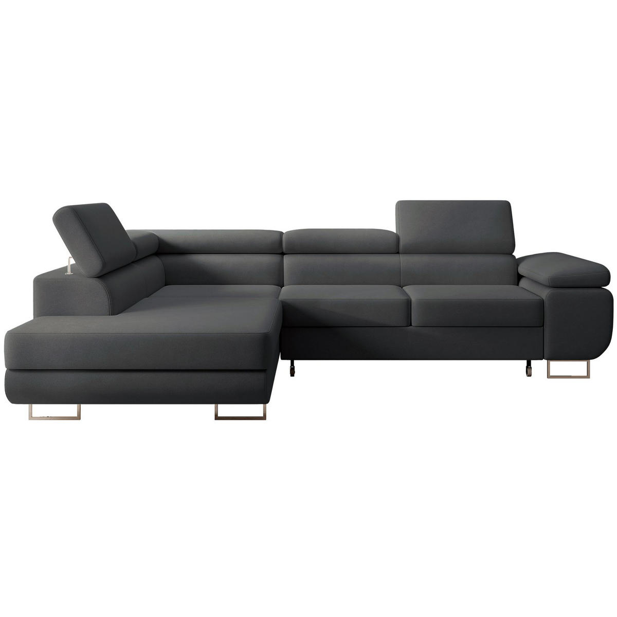 ECKSOFA Stevil Dunkelgrau Velours - Dunkelgrau/Silberfarben, Textil/Metall (275/203cm) - Selsey