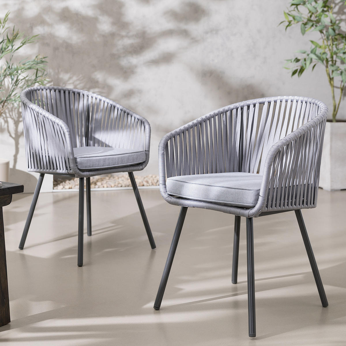 GARTENSTUHL - Stahl / Polyester - 2er-Set - Hellgrau, Textil/Metall (56/79/62cm) - home24