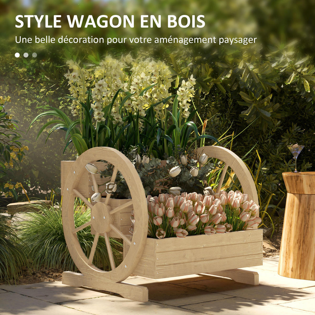 HOCHBEET 3-Stufig DE-12151 mit 2 Wagenrädern, 62/61/57 cm Natur - Naturfarben, Holz (62/57/61cm) - ComfortXL