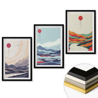 WANDBILDER 3er-Set - 40x60 cm Schwarzer Rahmen - Japanische Bergabstraktionen - Schwarz, Kunststoff (40/60cm) - ArtPrintCave