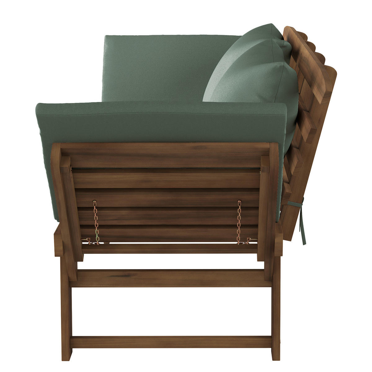 MASSIVE GARTENBANK - Akazie massiv / Polyester - Braun / Weiß - Olivgrün, Holz/Textil (159/85/67cm) - home24