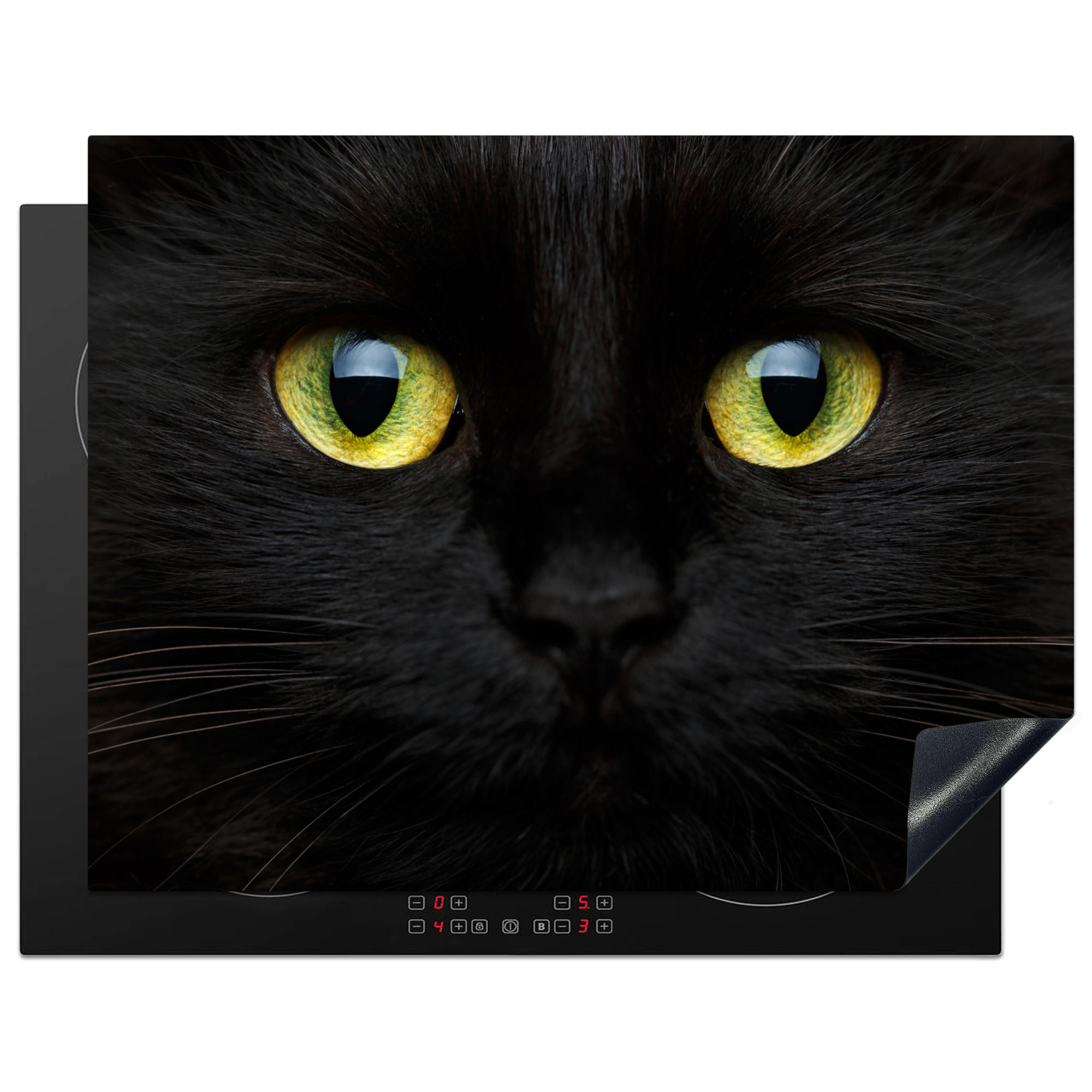HERDABDECKPLATTE Katze - Augen - Gelb - Schwarz Induktionsmatte 77x59 cm - Schwarz, Kunststoff (77/59/0.2cm) - MuchoWow