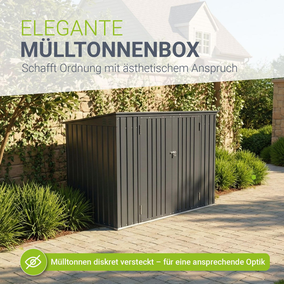 MÜLLTONNENBOX Namur Grau - Anthrazit, Metall (200/128/105cm) - Juskys