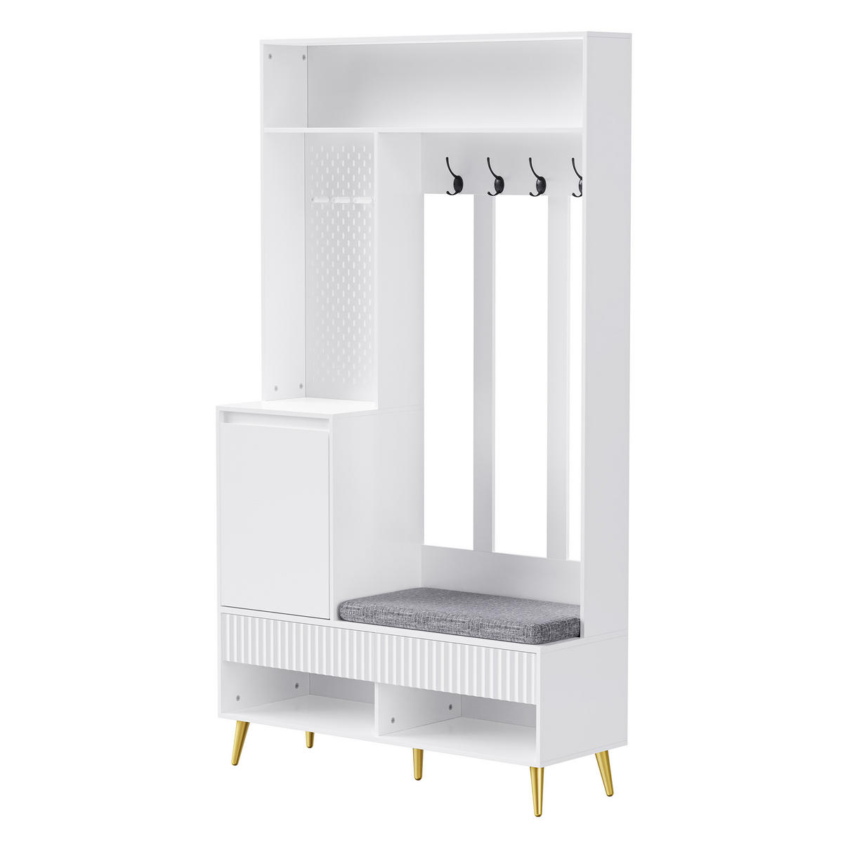 GARDEROBEN-SET 100 cm in Weiß 6-in-1 Flurgarderobe - Weiß, Holzwerkstoff (100/180/35cm) - Urban Meuble