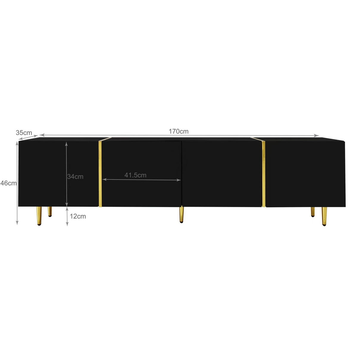 TV-SCHRANK aus MDF 170x35x46 cm Schwarz mit 4 Türen, Hochglanzoberfläche und Soft-Close-Scharnieren - Schwarz, Holzwerkstoff (170/46/35cm) - Modfu