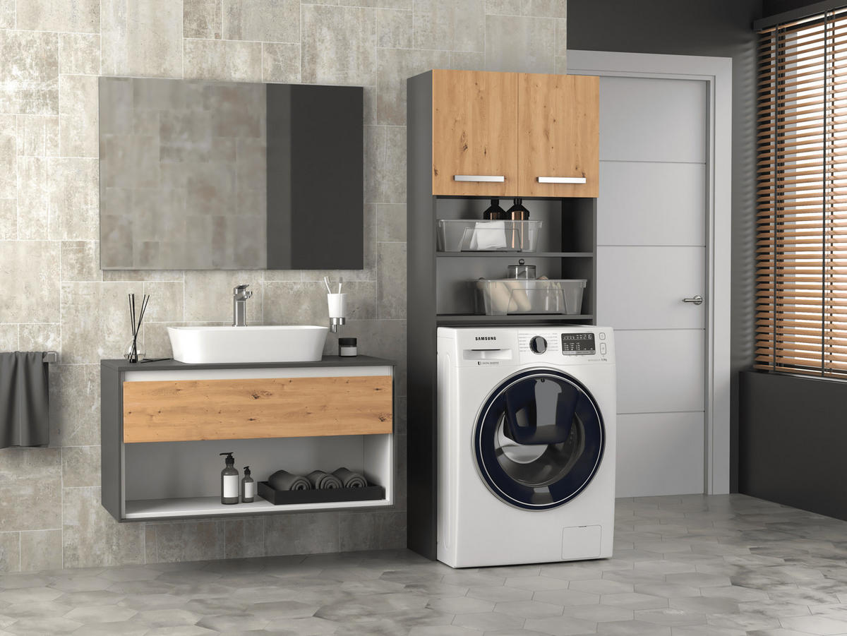 WASCHMASCHINENSCHRANK Bagnoli M: H: 180 cm, B: 64 cm, T: 30 cm Anthrazit/brown - Braun/Grau, Holzwerkstoff (30/180/64cm) - 3XE LIVING