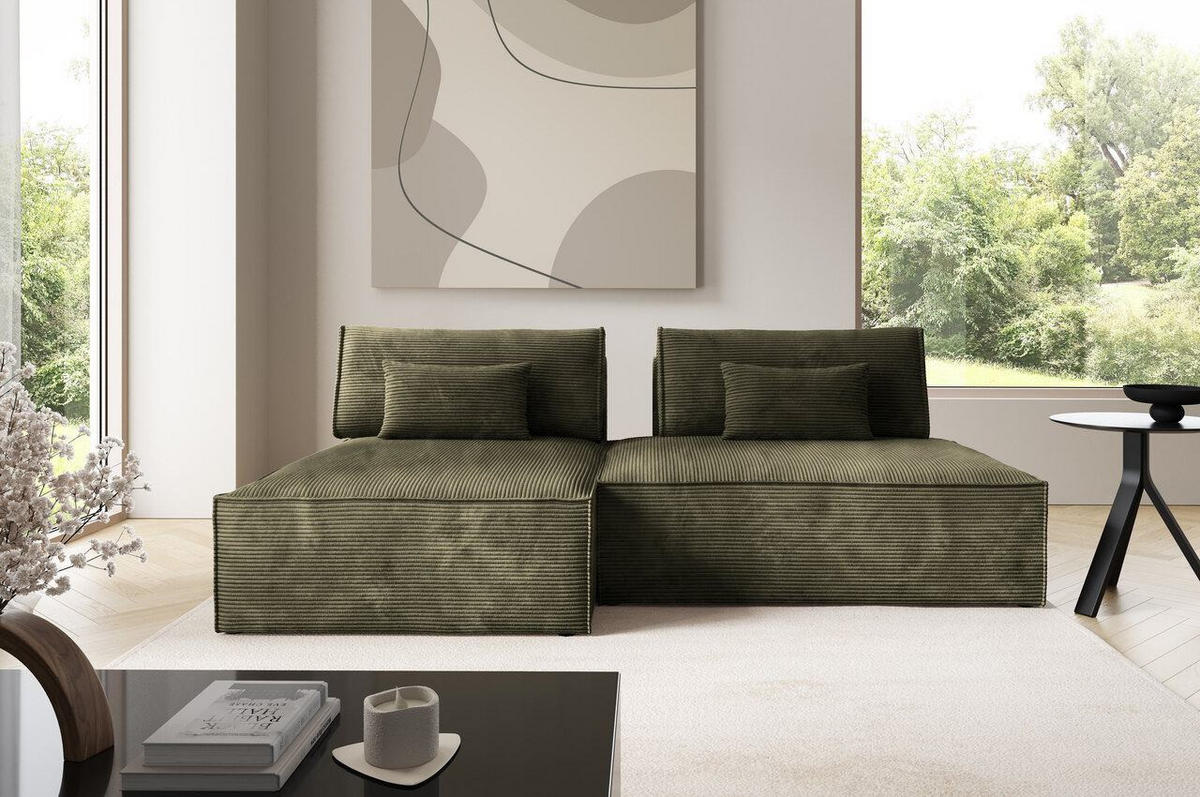 ECKSOFA mit Schlaffunktion Grün olive - Grün, Textil (236/148cm) - Furnisell