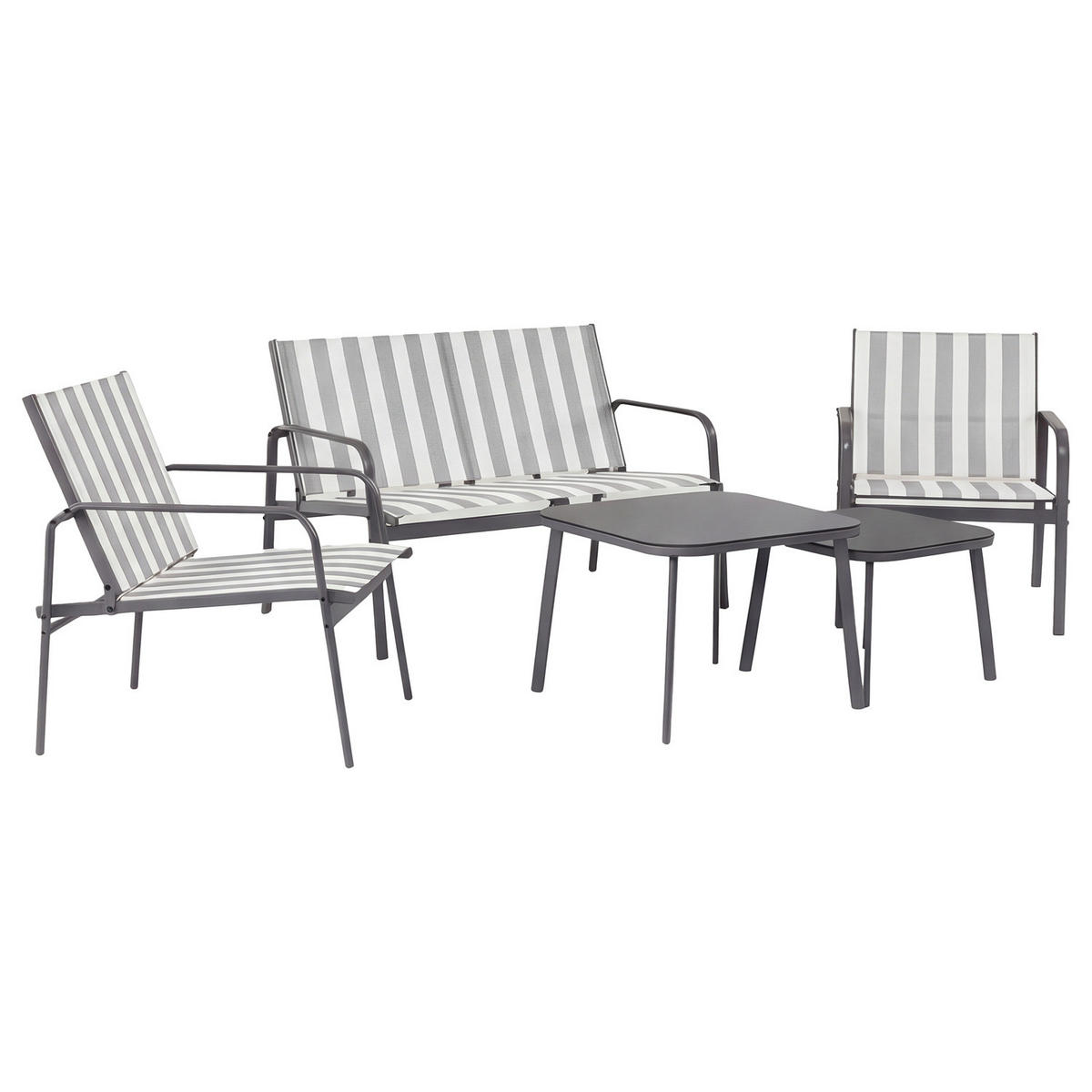 SITZGRUPPE - 5-teilig - Stahl - Weiß/Grau, Glas/Textil - home24