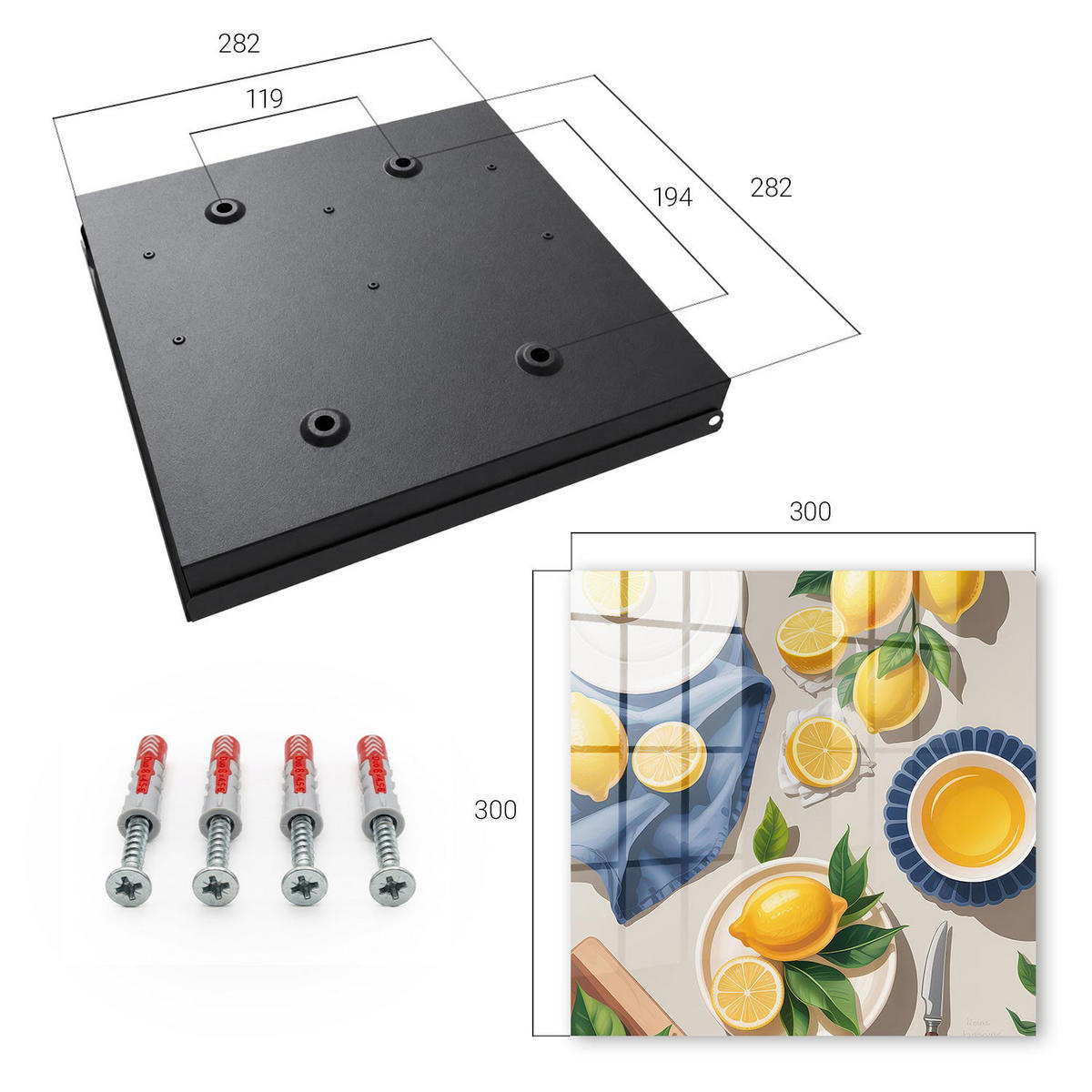 SCHLÜSSELBOX Schwarz 30x30 cm- Türöffnung nach rechts - Zitronentisch - Gelb, Metall (30/30/5cm) - TULUP