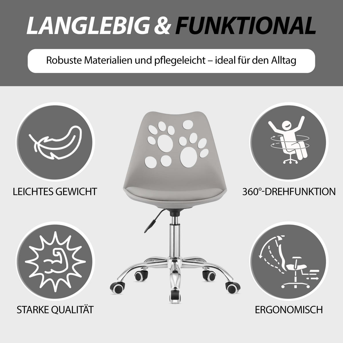 BÜRODREHSTUHL Grau, Höhenverstellbar, Rollen, Ohne Armlehnen, Ergonomisch Für Home Office Und Schlafzimmer - Grau, Textil (51/94/58cm) - Best For Home