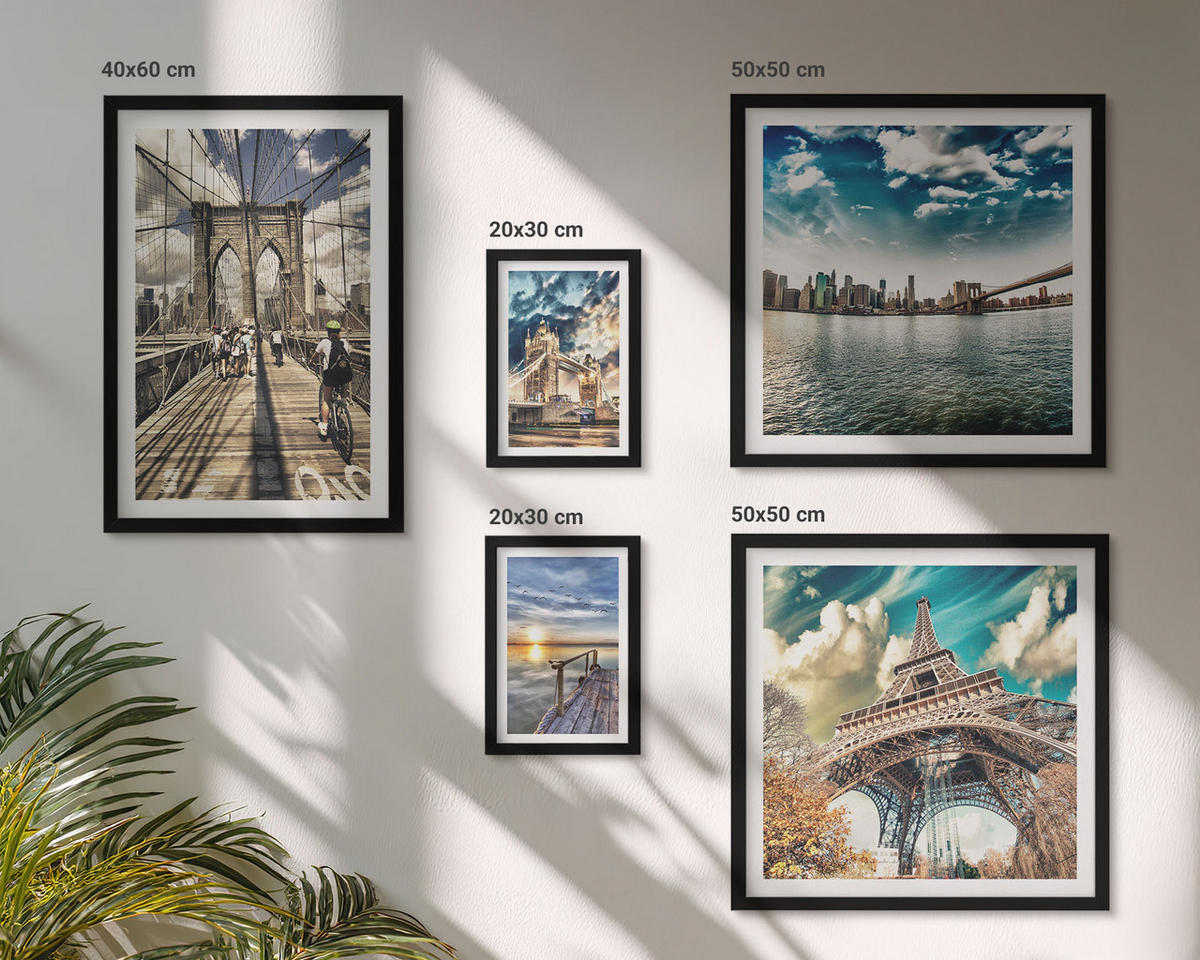WANDBILDER 5er-Set - 50x50 cm & 20x30 cm & 40x60 cm Schwarzer Rahmen - Abstrakte geometrische Formen - Schwarz, Kunststoff (40/60cm) - ArtPrintCave