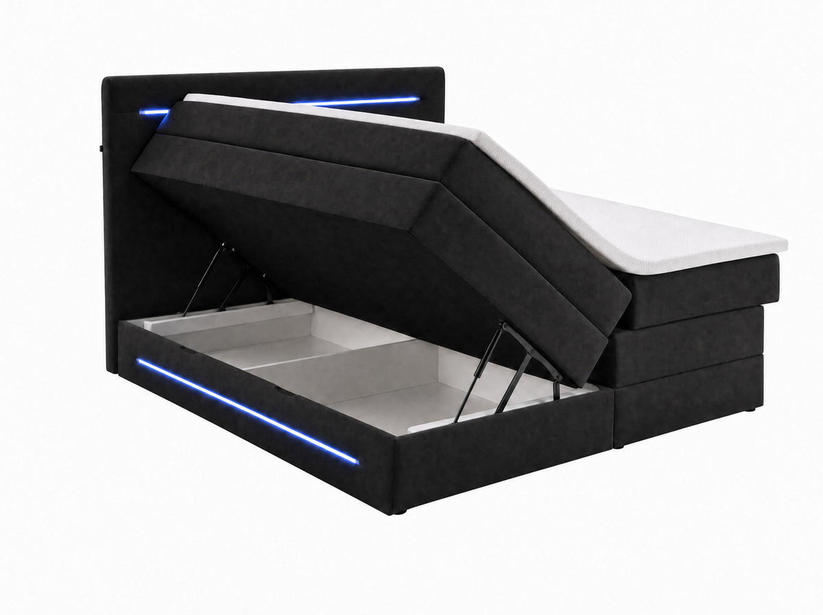 BOXSPRINGBETT Brooklyn schwarz 160/200 cm H3/H4 Samt - Schwarz, Textil (160/200cm) - wonello