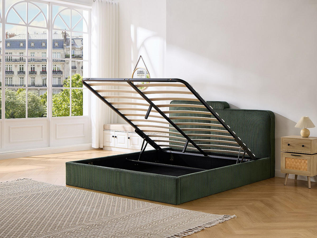 BETT mit Bettkasten - 2 Personen - stoff - tannengrün Nayola - Waldgrün, Textil (140/190cm) - Vente-Unique