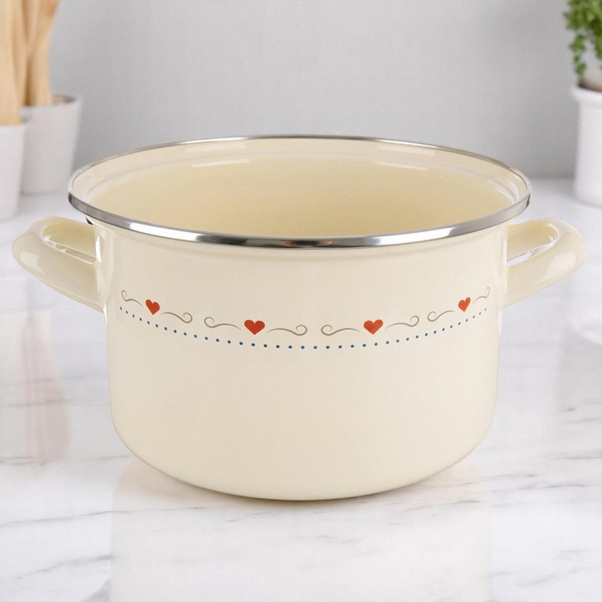 EMAILLIERTOPF Tonca mit Herzmotiv creme - Creme, Metall (16cm) - Orion 