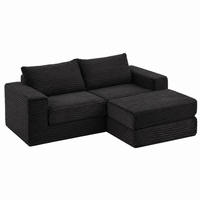 SOFA-BETT modular Cord Black mit beweglicher Fußstütze - Schwarz, Kunststoff (169.5/194cm) - Meubliv