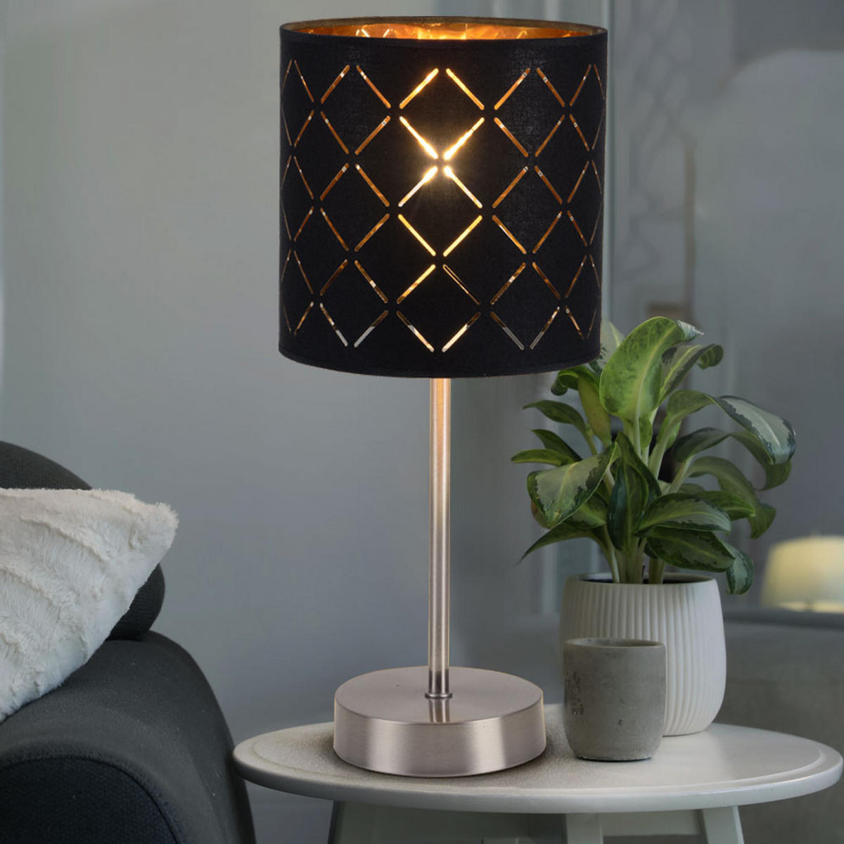 LED TISCHLEUCHTE Clarke Textil Schwarz - Schwarz, Metall (35/35/35cm) - Globo Lighting