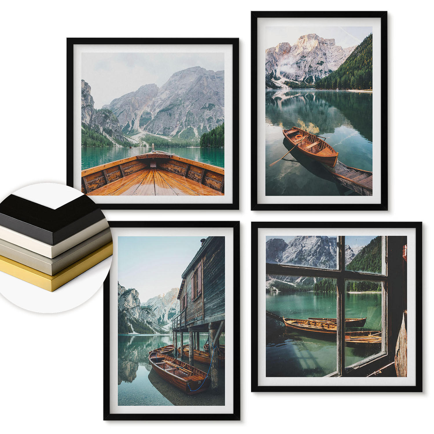 WANDBILDER 4er-Set - 50x50 cm & 40x60 cm Schwarzer Rahmen - Haus am Bergsee Łódź - Schwarz, Kunststoff (50/50cm) - ArtPrintCave