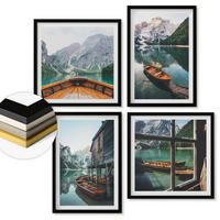 WANDBILDER 4er-Set - 50x50 cm & 40x60 cm Schwarzer Rahmen - Haus am Bergsee Łódź - Schwarz, Kunststoff (50/50cm) - ArtPrintCave