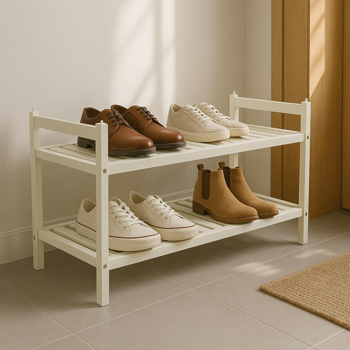 SCHUHREGAL Bambus Weiß 2-stufig 70/27/40,5 cm - Weiß, Holz (70/40.5/27cm) - Begryf