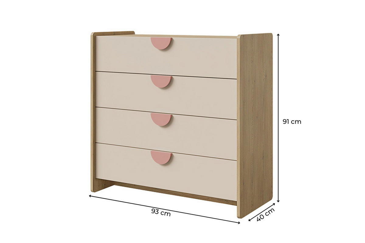 KINDERKOMMODE LEXO 10 93/91/40 cm in Eiche Cremona/Macadamia/Puderrosa - Eichefarben/Beige, Holzwerkstoff (93/91/40cm) - Deine Möbel 24