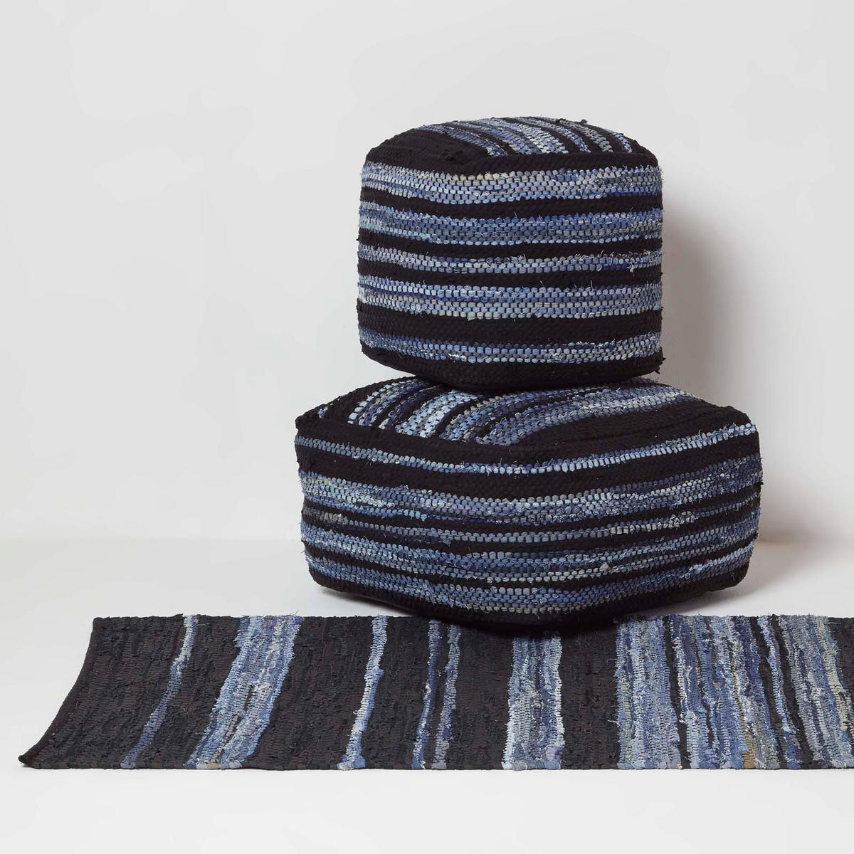 SITZPOUF Texas blau gestreift, 60/60/30 cm - Blau, Textil (60/30/60cm) - Homescapes
