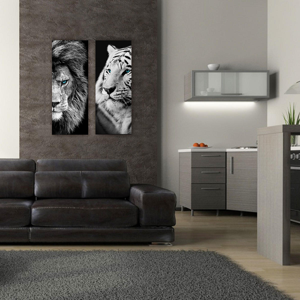 GLASBILD 30x80 cm Löwe - Schwarz/Weiß, Glas (30/80cm) - artissimo