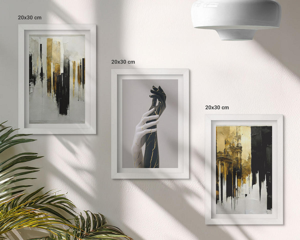 WANDBILDER 3er-Set - 20x30 cm Weißer Rahmen - Abstrakte handgemalte Muster - Weiß, Kunststoff (20/30cm) - ArtPrintCave
