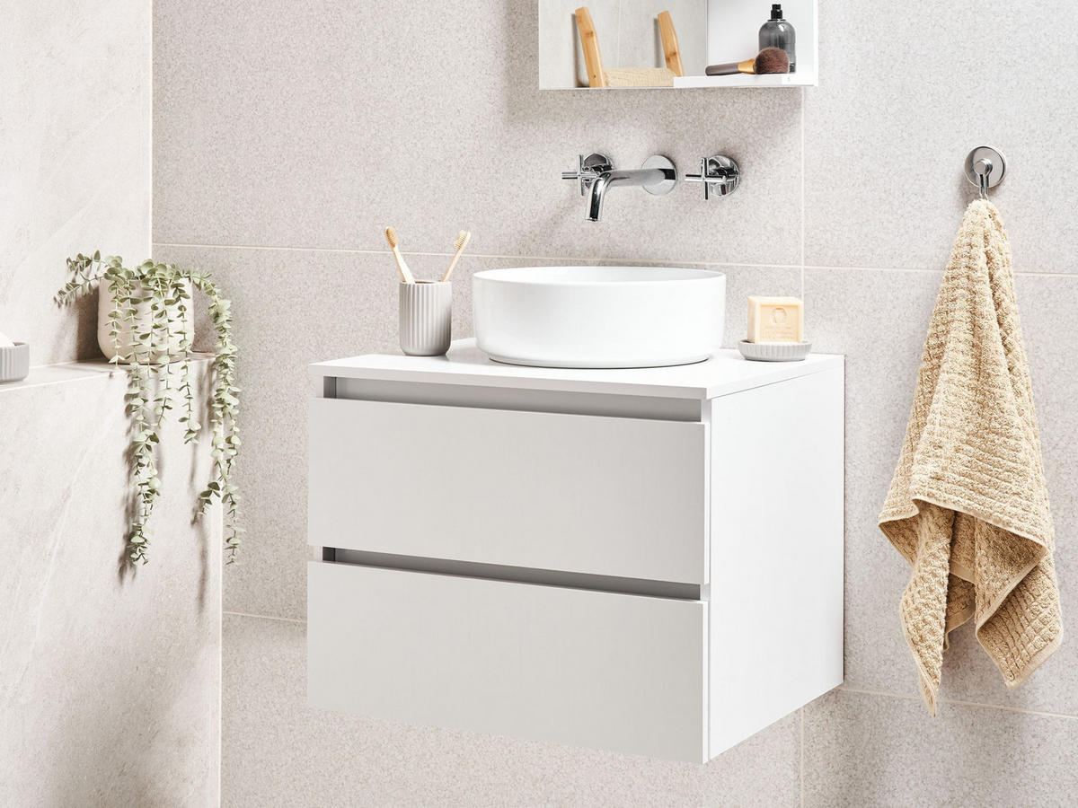 WASCHBECKENUNTERSCHRANK wandmontiertk 60 cm Weiß Serra - Weiß, Holzwerkstoff (60/47/47cm) - Beliani