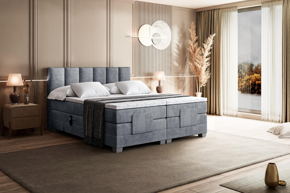 BOXSPRINGBETT elektrisch verstellbar mit 2 Matratzen H4/Taschenfederung AMEL EL 180 x 200 Hellgrau - Hellgrau, Holzwerkstoff (187/200cm) - ALTDECOR